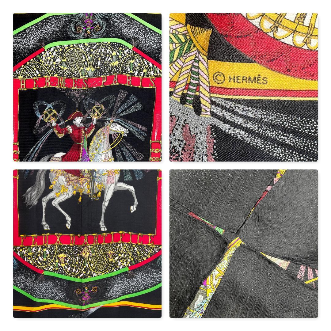 エルメス　カレジェアン140　カシシル　スカーフ　技巧の火　ブラック系　【美品】