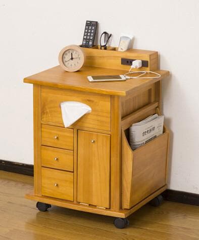 ナイトワゴン　整理収納　ラック　高さ59cm　小物収納　キャスター　コンセント付