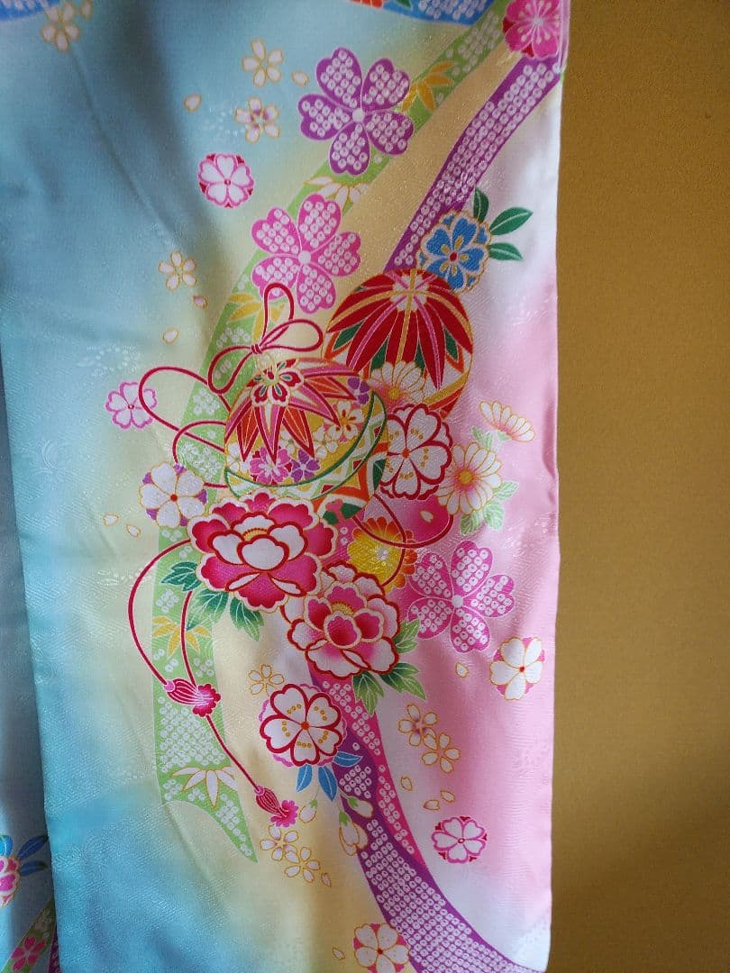 花柄刺繍 七五三着物ピンク水色 100cm~　7歳用セット
