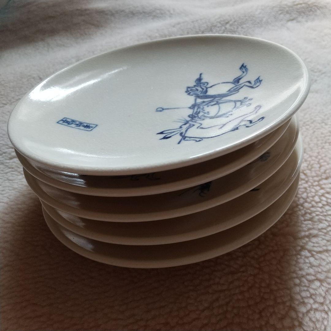 鳥獣戯画　豆皿５枚　陶玉
