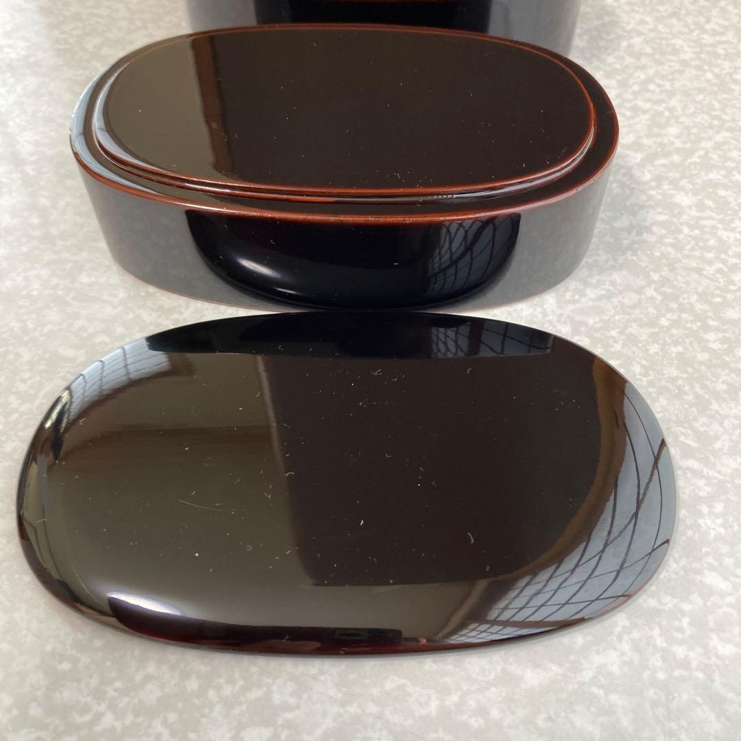 国産　日本製　川連漆器　木製　漆塗り　二段小判弁当箱　溜内朱