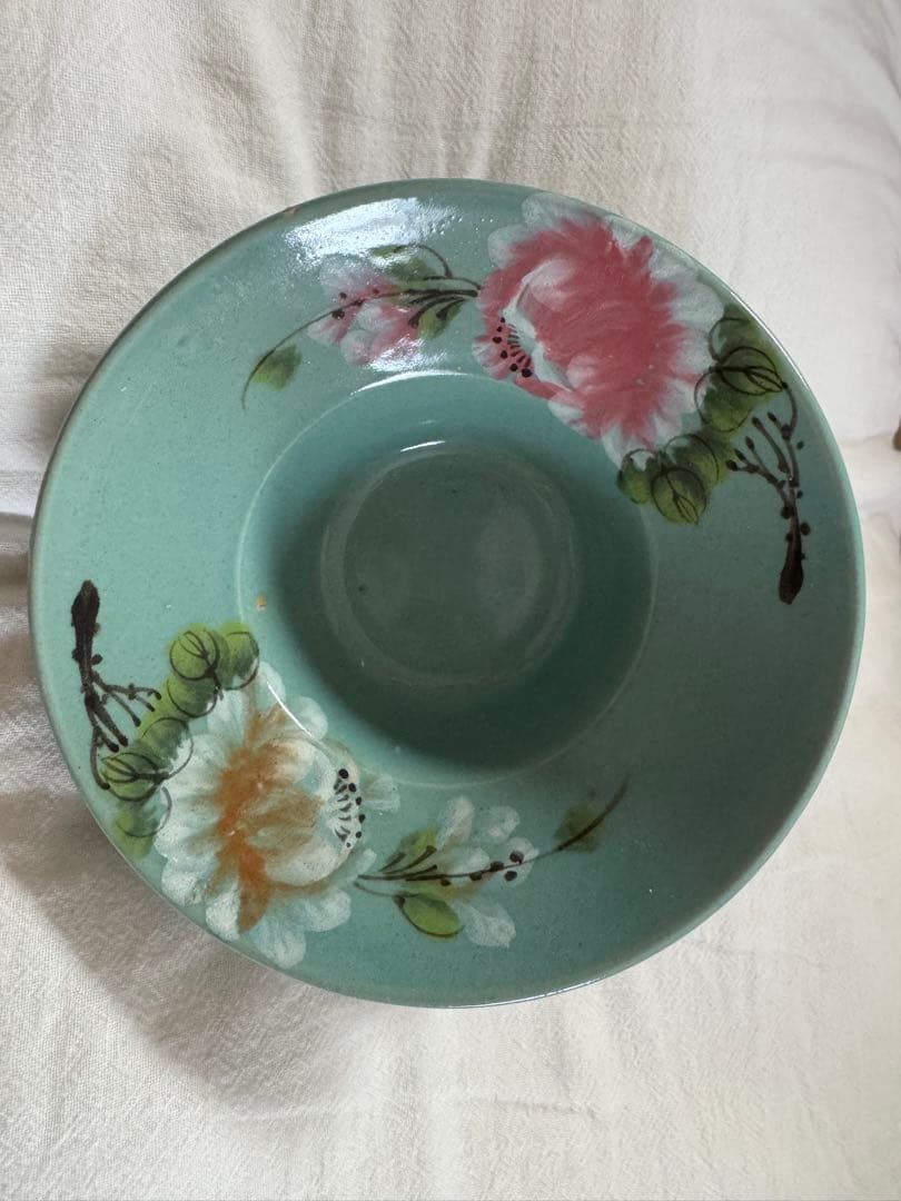 ソンベ焼き　リムボウル　花柄 緑色 ボウル