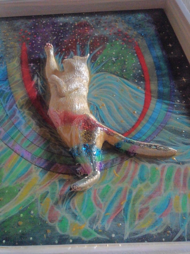 木彫りの猫 虹の橋の壁掛け