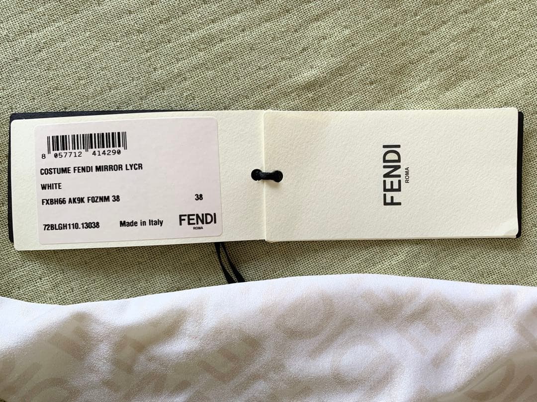 FENDI ワンピース ライクラ水着 ホワイト ロゴプリント イタリア製 S