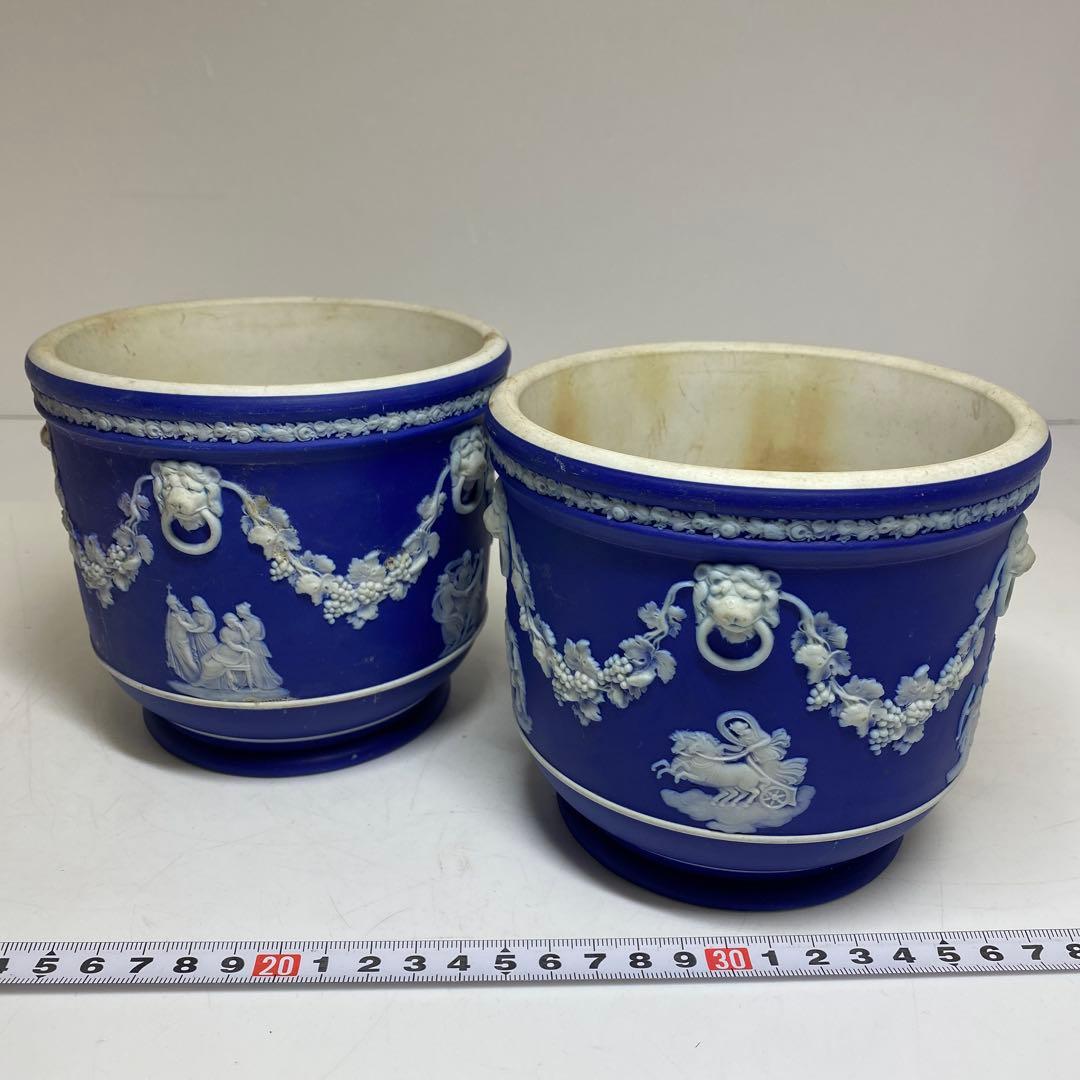 ウェッジウッドジャスパー フラワーポッド 鉢2個 幅約13cm東R8-0213①