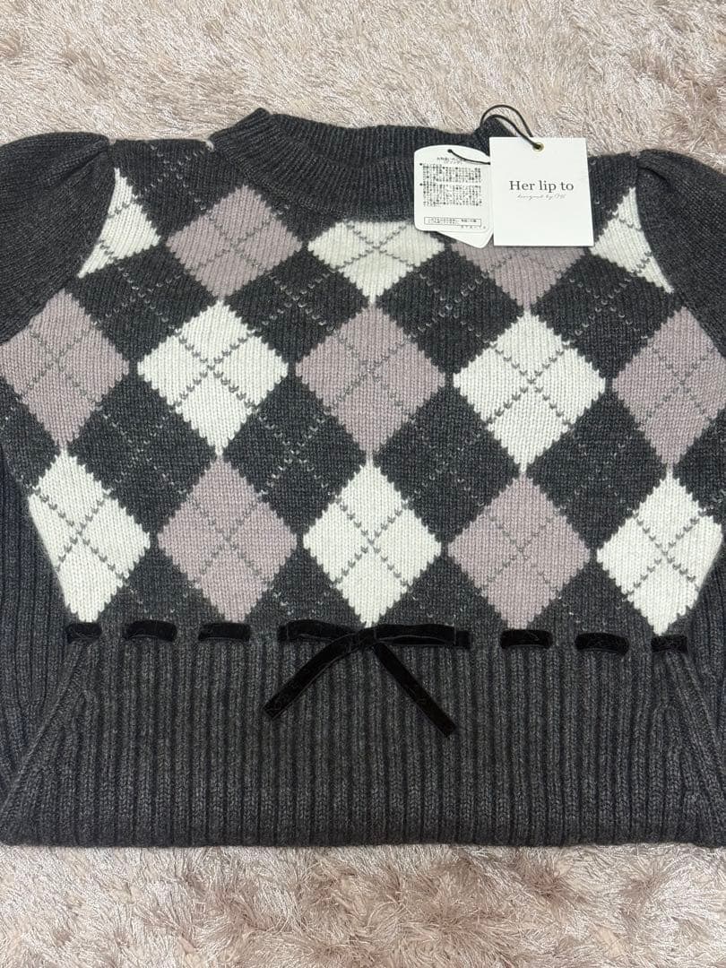 ワンピース Her lip to Moor Argyle Ribbon Knit Dress