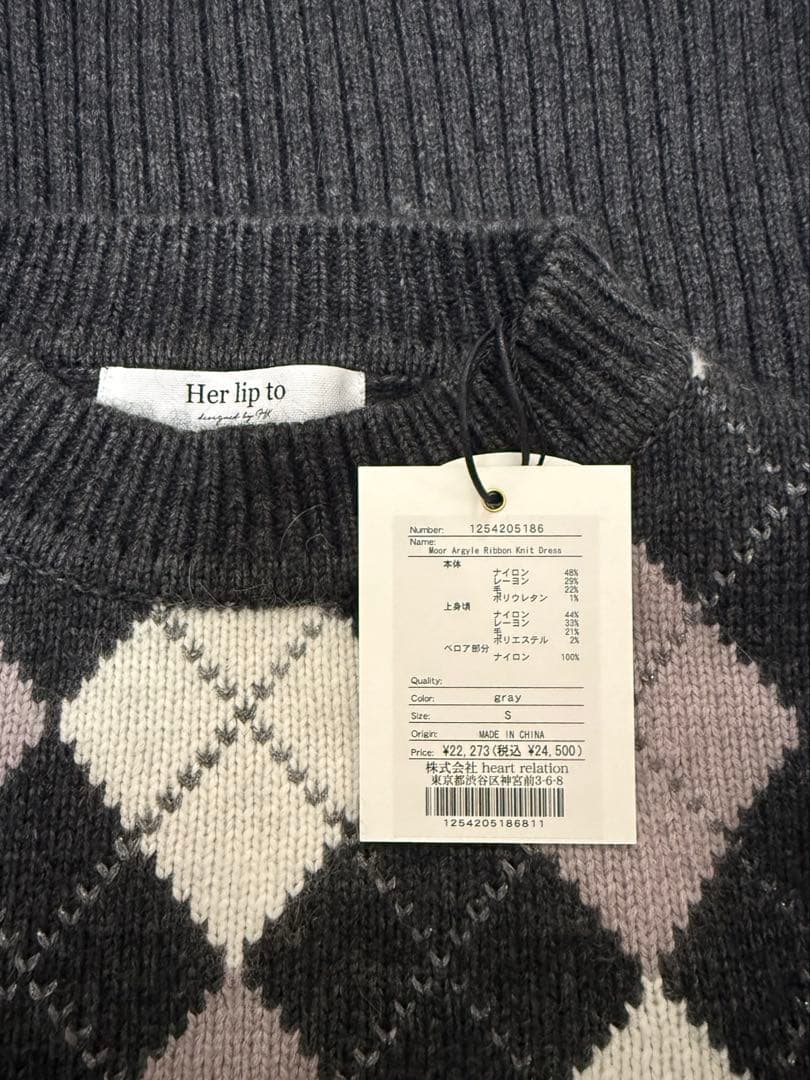 ワンピース Her lip to Moor Argyle Ribbon Knit Dress