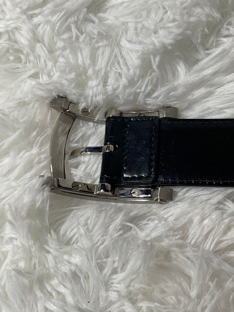BVLGARI 本革　レザーベルト シルバーバックル リバーシブル仕様 ブラック