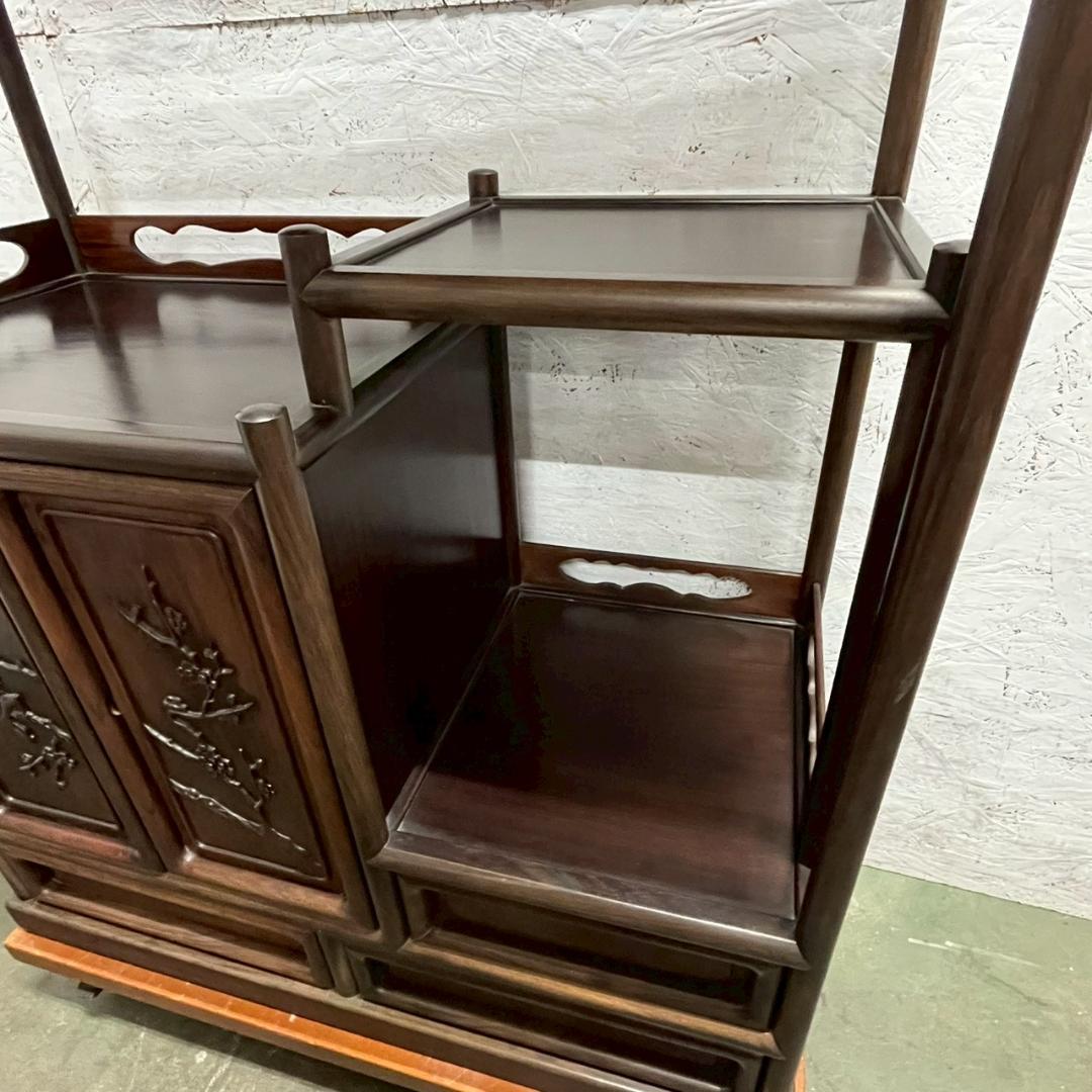 唐木 紫檀 飾り棚 茶棚 違い棚 茶箪笥 茶室 工芸品 高級 和家具 A0849