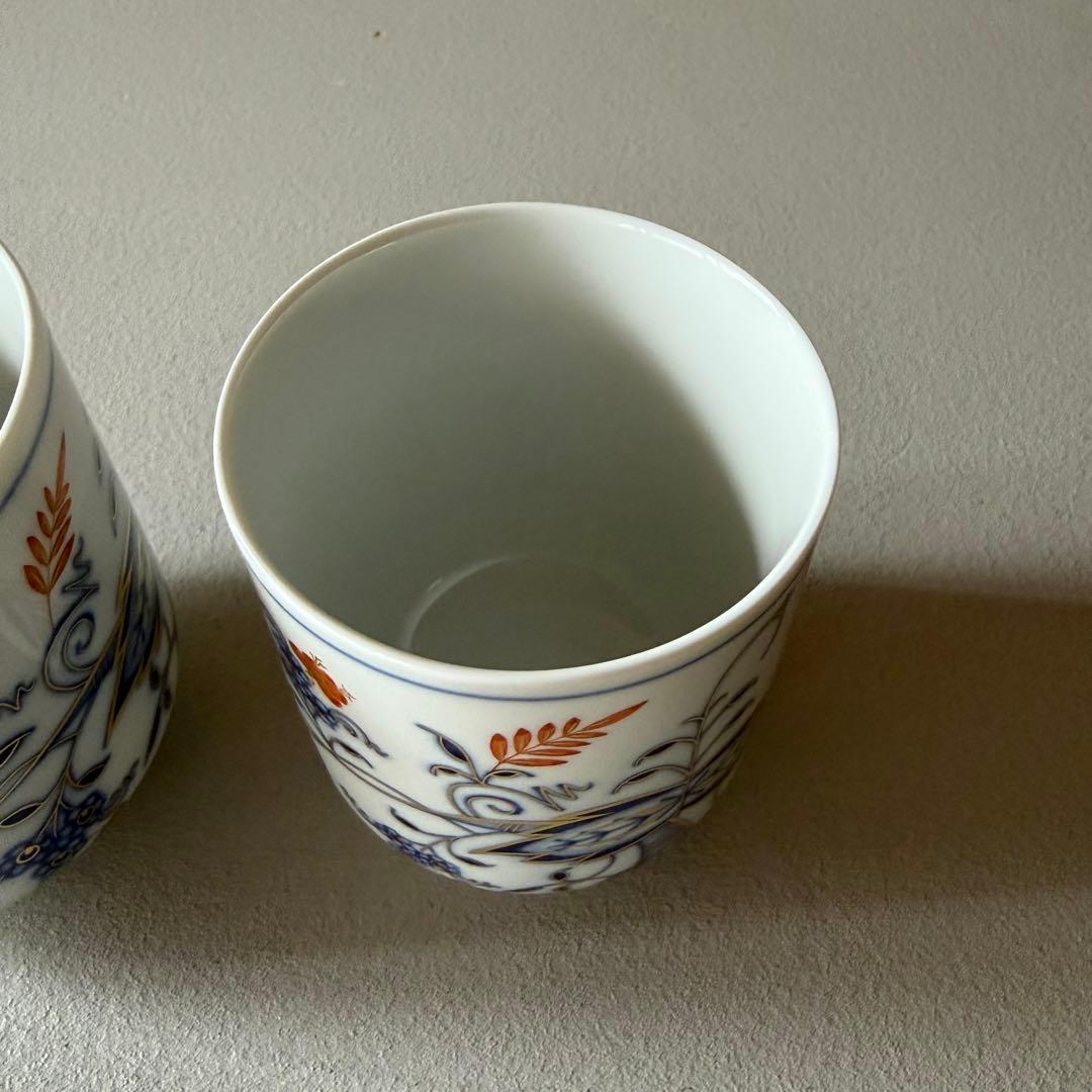 マイセン ブルーオニオン 朱金 レッド ゴールド 湯呑み 蓋付き カップ