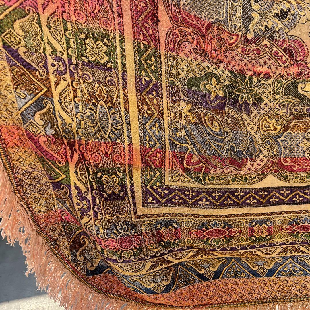 アンティーク　ベッドカバー　フランス蚤の市購入　フリンジつき大判ファブリック