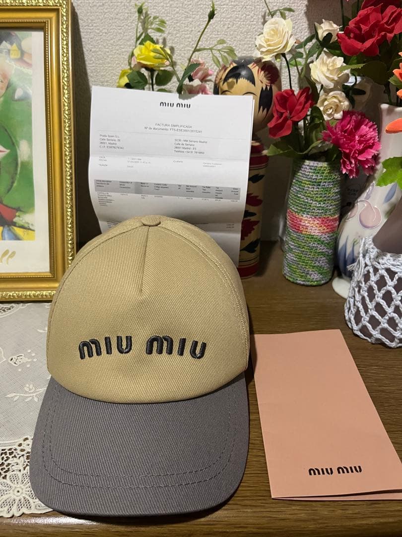【極美品】MIU MIU ドリルベースボールキャップ Lサイズ 本物保証書付き
