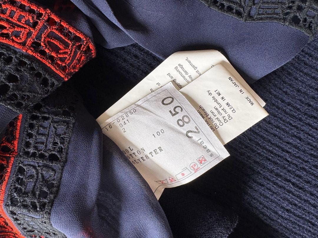 Sacai ニット シフォン ドッキング ワンピース 刺繍