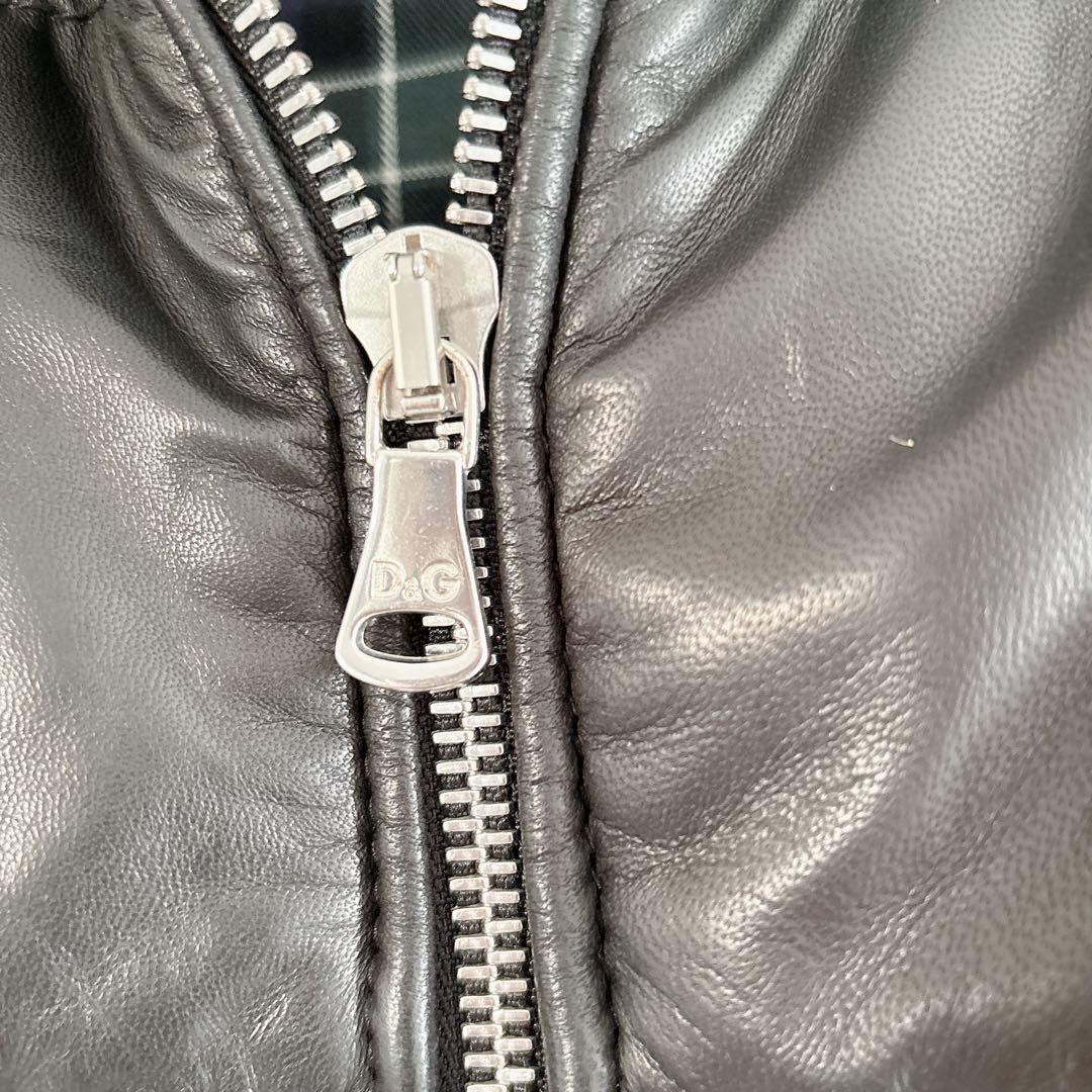 D&G ドルガバ ラムレザージャケット レディース 黒 チェック柄