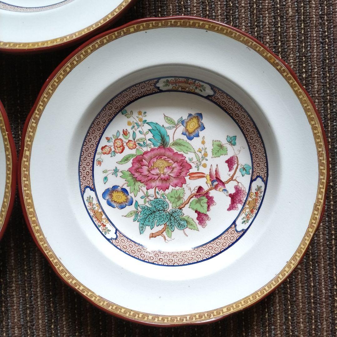 【美品】1900年代初期　スポード　コープランド　アジアンフラワー　スープ皿３枚