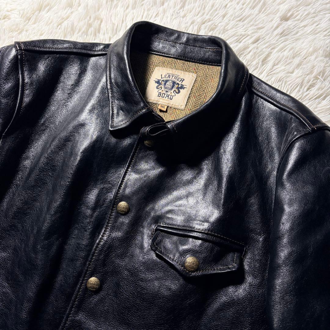 ア*キ様 【所ジョージ着用】LEATHER BOMU レザージャケット　馬革　黒