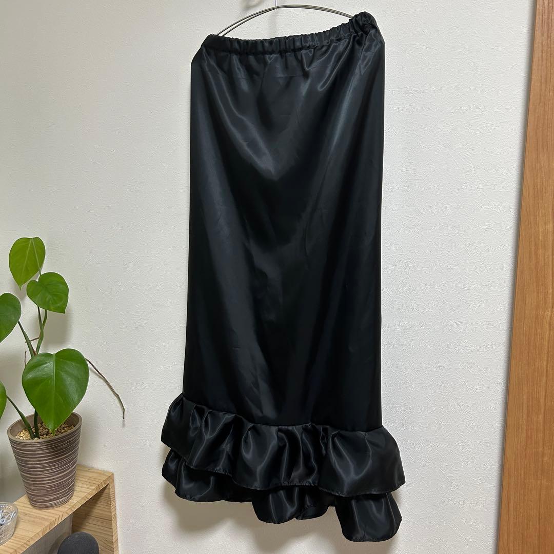 【れれれ】スカート裾除け　黒サテン　フリル2段　オーダー品