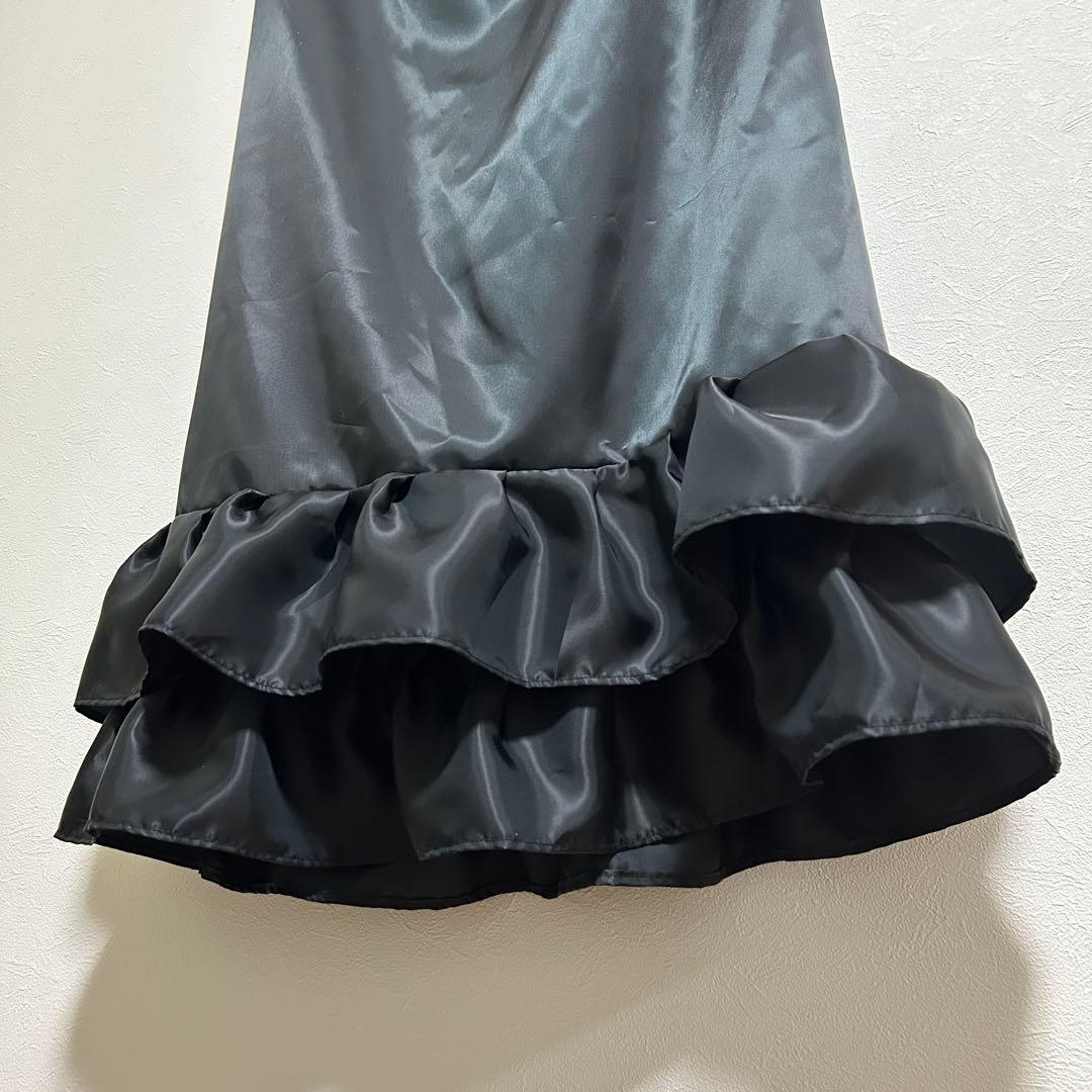 【れれれ】スカート裾除け　黒サテン　フリル2段　オーダー品