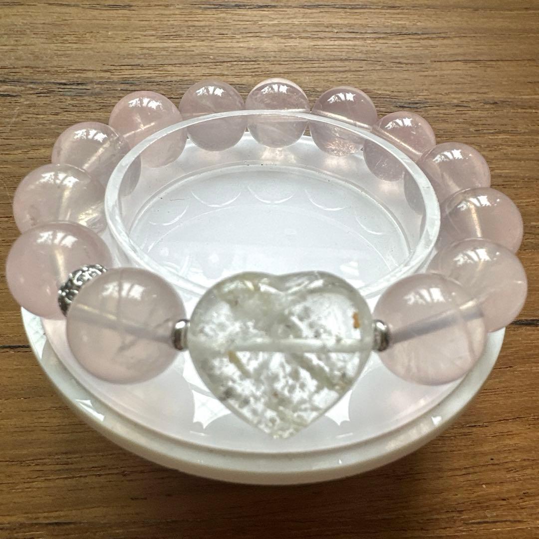 可愛い❢ローズクォーツ と ガーデンルチルクォーツハートブレス❥