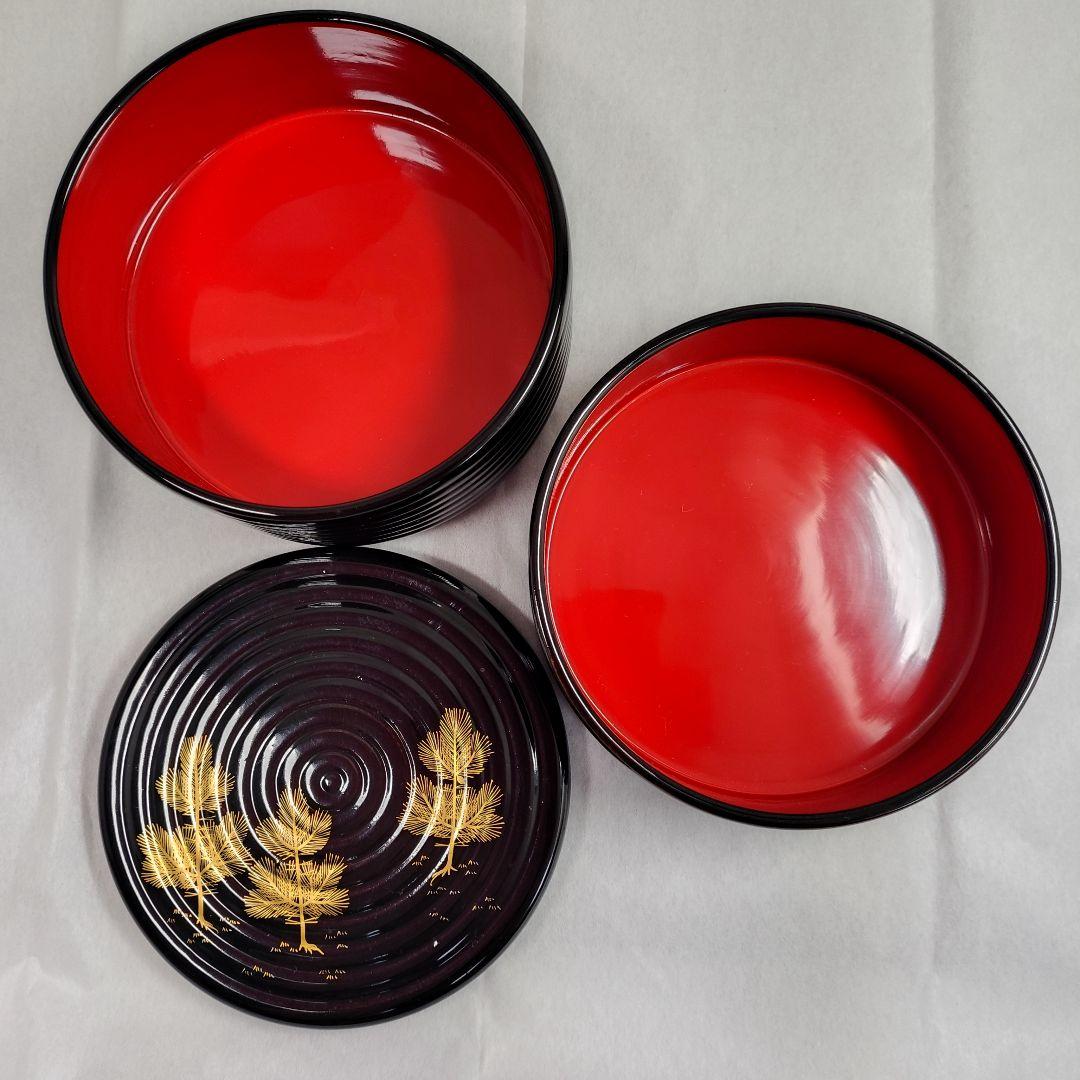 象彦 漆器 若松蒔絵 内朱丸重 二段丸重 菓子器 お弁当箱 宝石箱