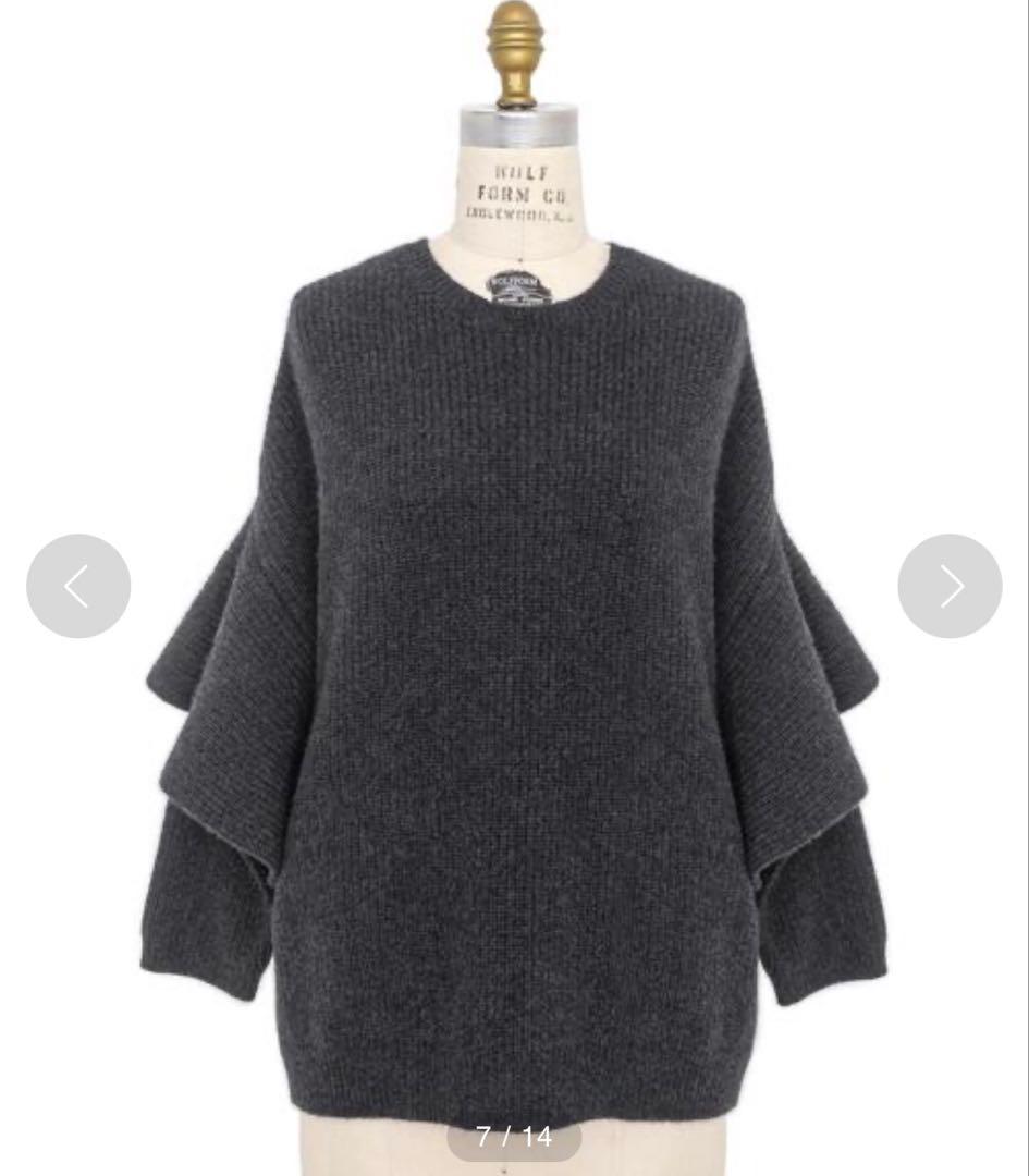 Drawer ドゥロワー 21AW カシミヤ7G畦編みクルーネック フリルニット