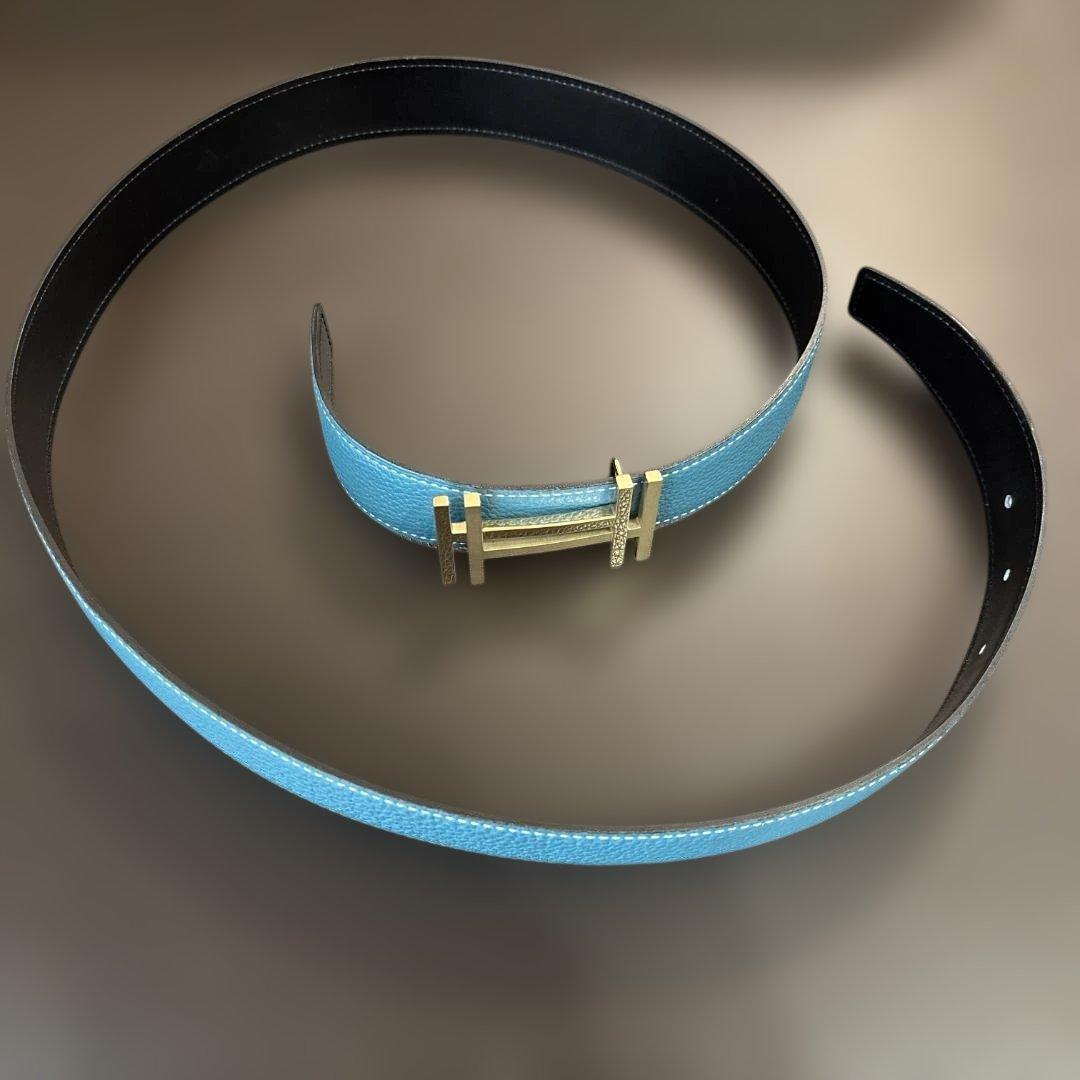 【Yuji Koyama様限定】エルメス青レザーベルト メンズ ゴールドバックル