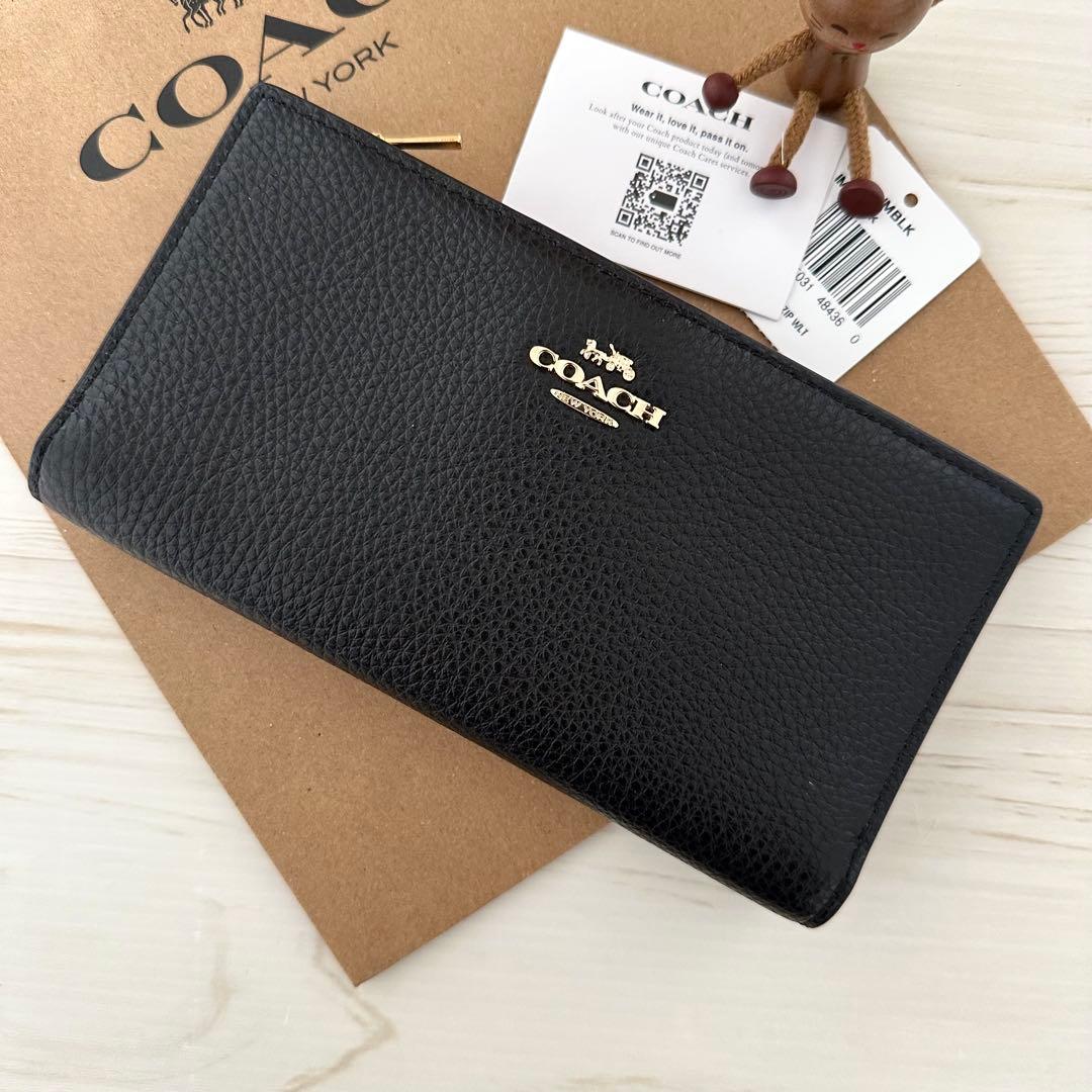 新品 上質レザー COACH　コーチ長財布 ブラック 長財布