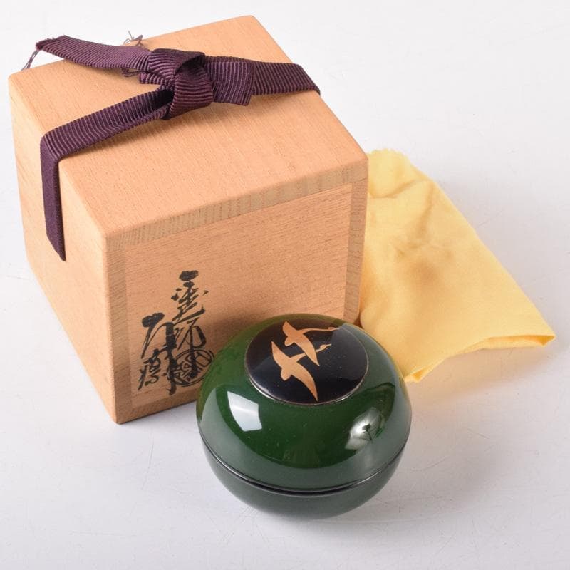 茶道具　塗師　辻石斎作　双鳥蒔絵　香合　共箱　V　8272