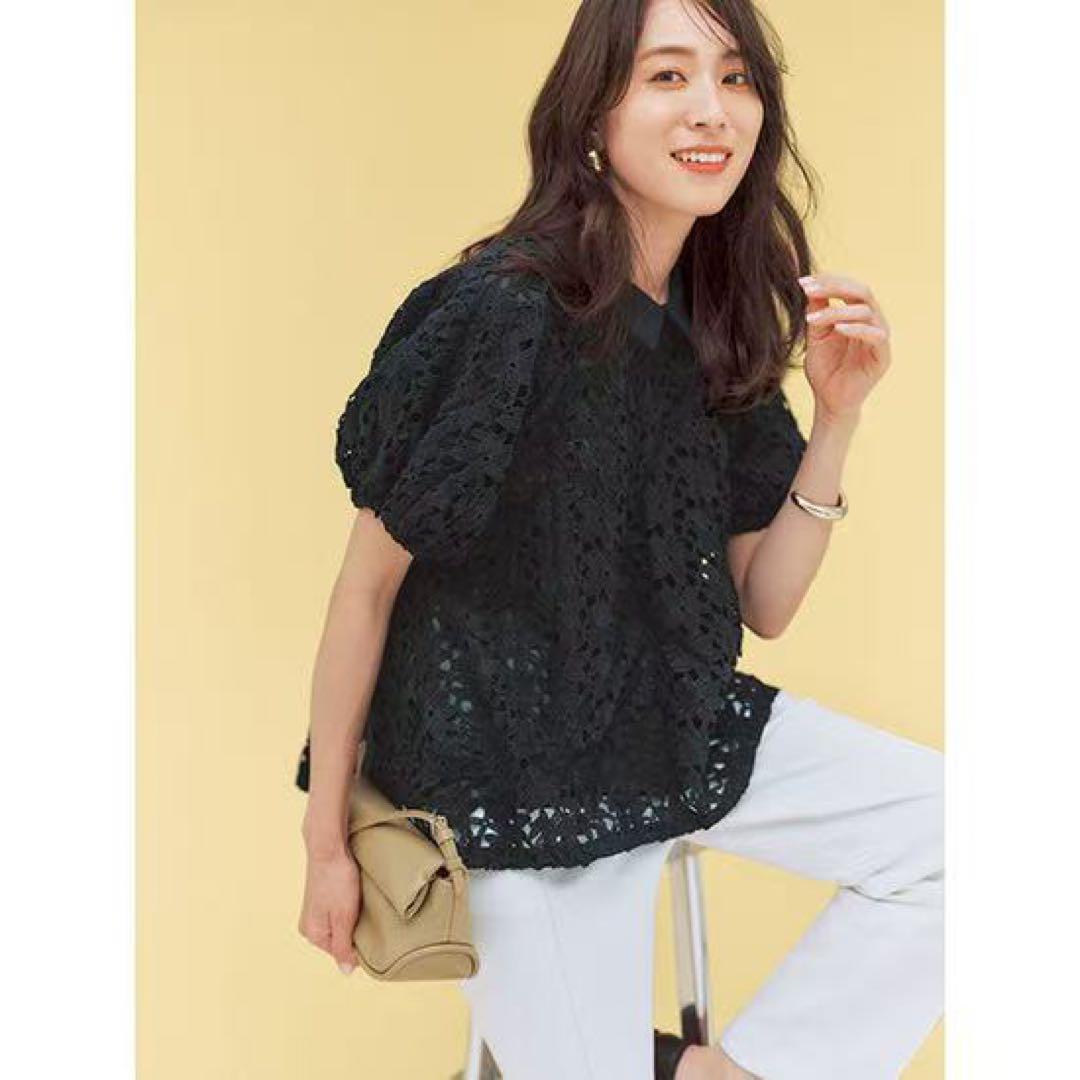 THREE SQUARE × VERY レースブラウス　ネイビー