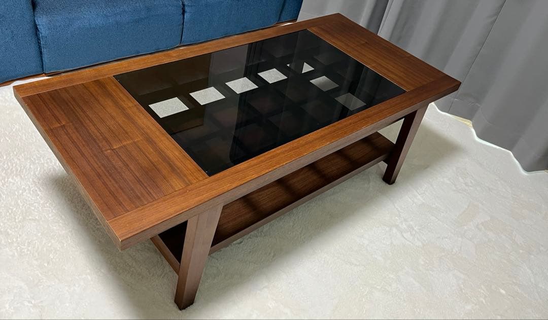 【中古家具】センターテーブル ローテーブル ガラス天板 ダークブラウン 木製