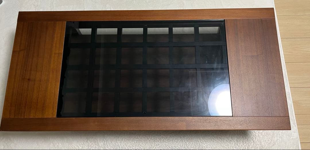 【中古家具】センターテーブル ローテーブル ガラス天板 ダークブラウン 木製