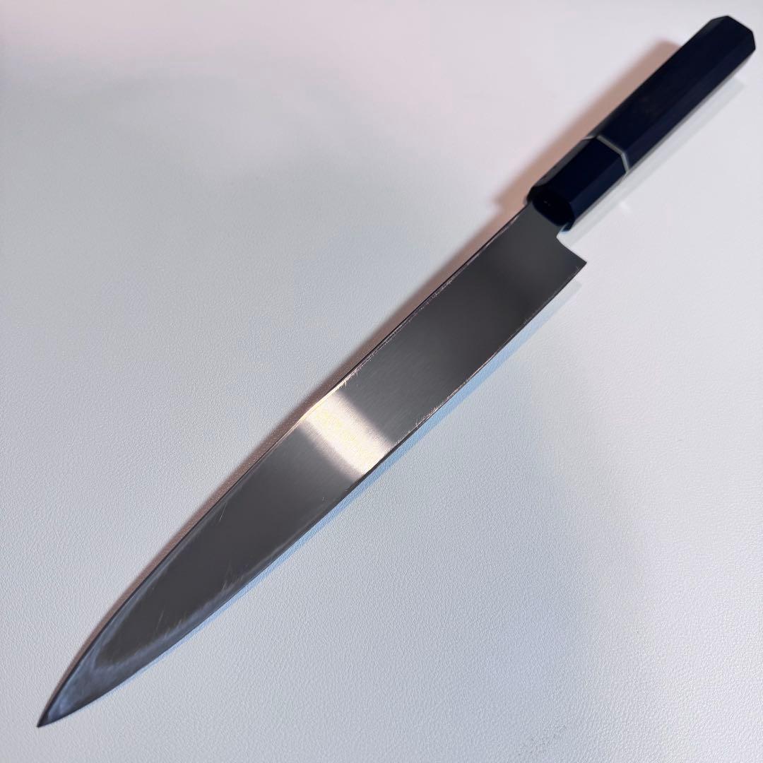 柳刃包丁 240mm 全鋼 鏡面 黒檀・天然牛角八角柄 極美品 和包丁