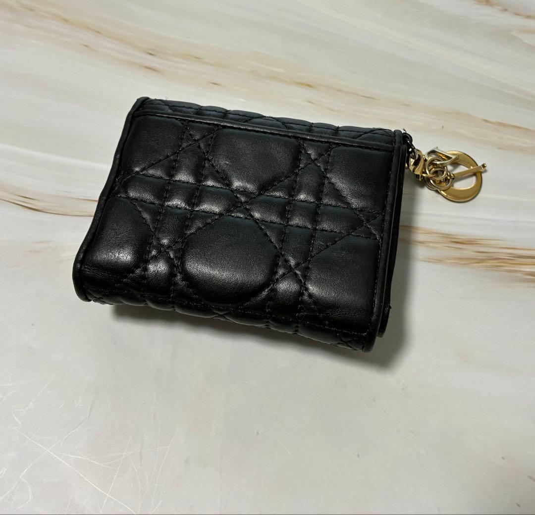 ま*る様 Dior ロータスウォレット カナージュ 三つ折り財布 ブラック