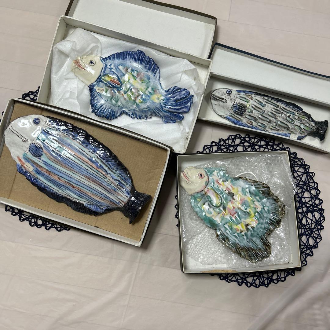 魚　壁掛け　陶板　カラフル　熱帯魚　レア　レトロ　4点まとめて