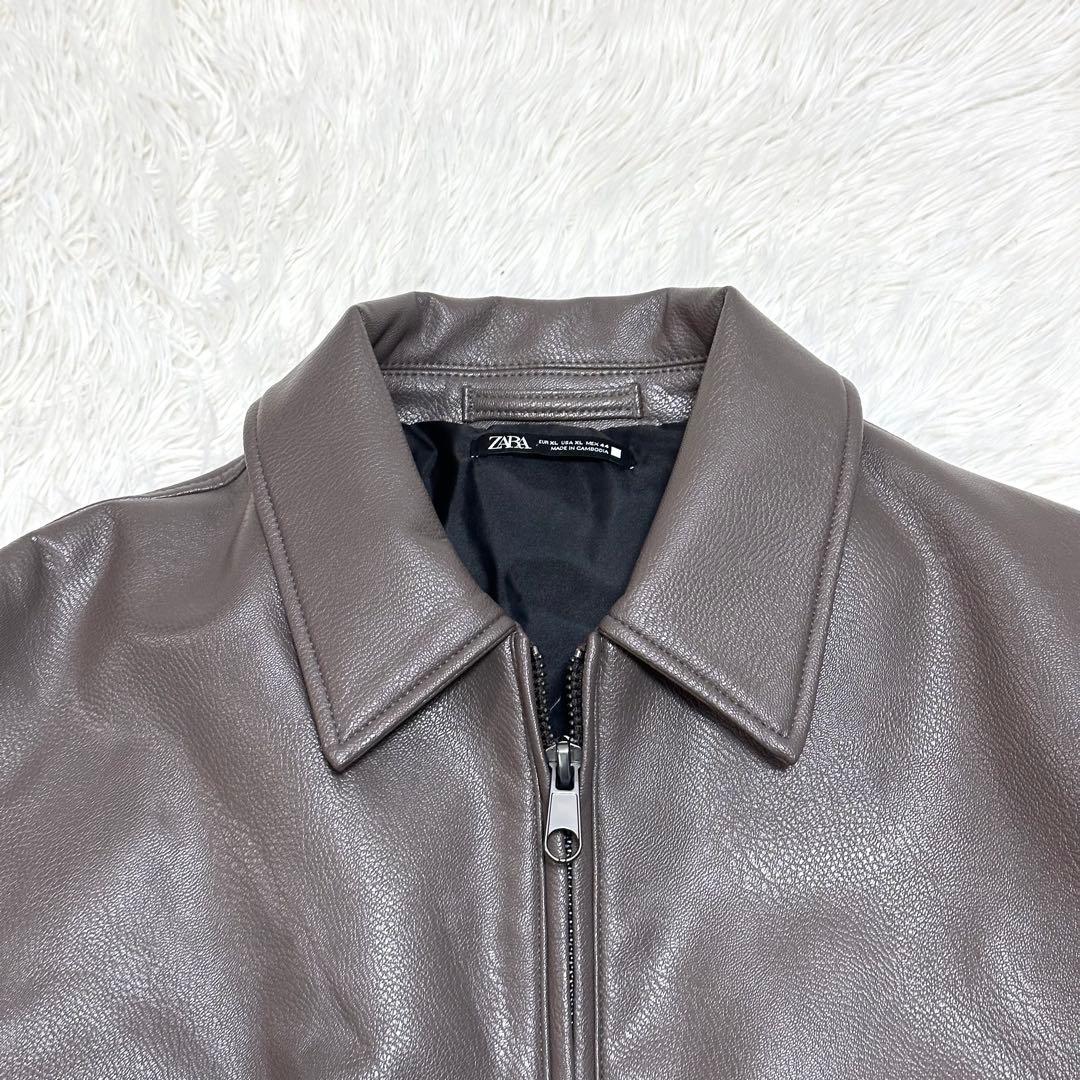 【極美品 2XL相当✨】ZARA レザージャケット ブラウン系 マガジンポケット