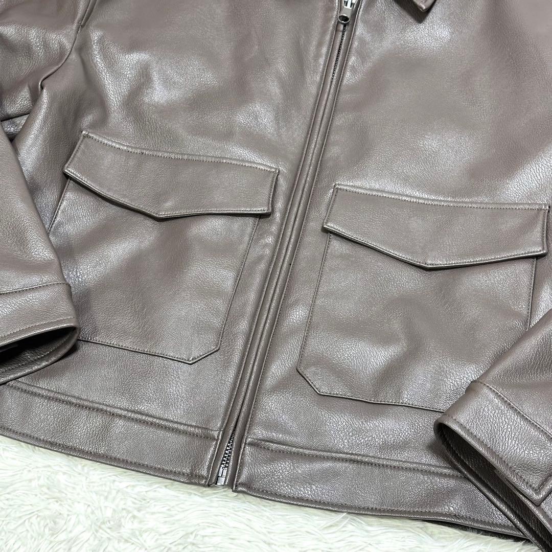 【極美品 2XL相当✨】ZARA レザージャケット ブラウン系 マガジンポケット