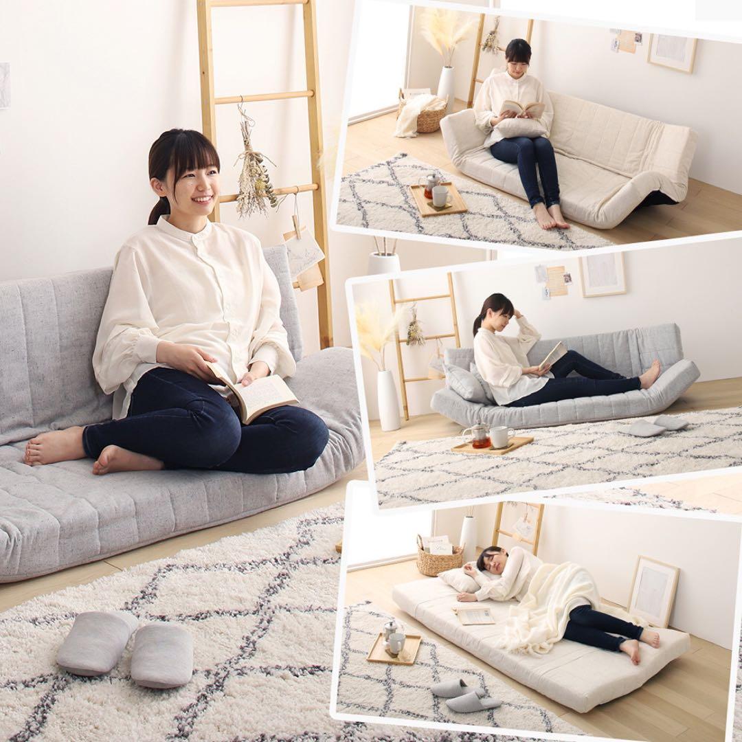 新品 マルチ ソファ ネイビー リクライニング ベッド ローソファ フロア