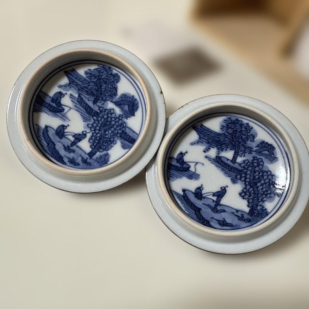 未使用 清水焼 京焼 平安壹楽造 湯呑み 蓋付 5客組 染付 茶碗 菊彫祥瑞