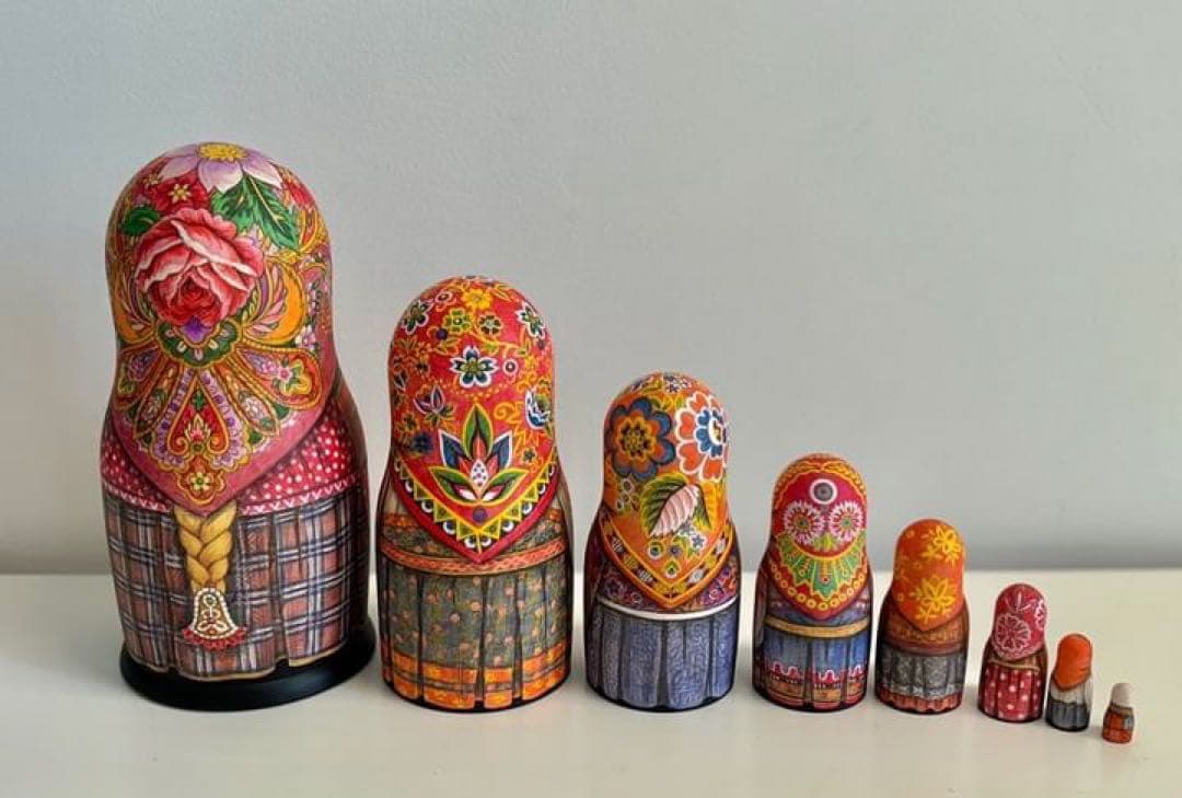 ロシア伝統衣装マトリョーシカ(8P)『赤のチンツ』コンクール受賞作品☆タチアナ作