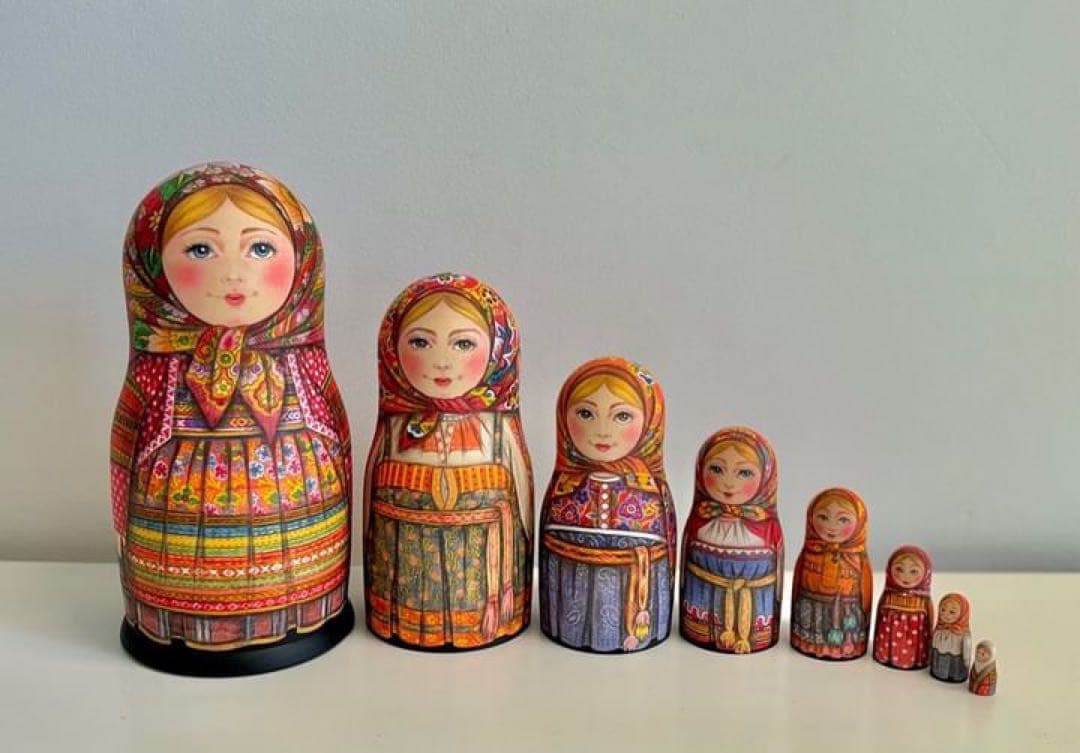 ロシア伝統衣装マトリョーシカ(8P)『赤のチンツ』コンクール受賞作品☆タチアナ作