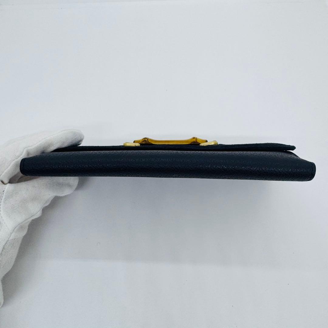 ✨GUCCI✨グッチ✨レザー✨ネイビー✨バンブー✨長財布✨