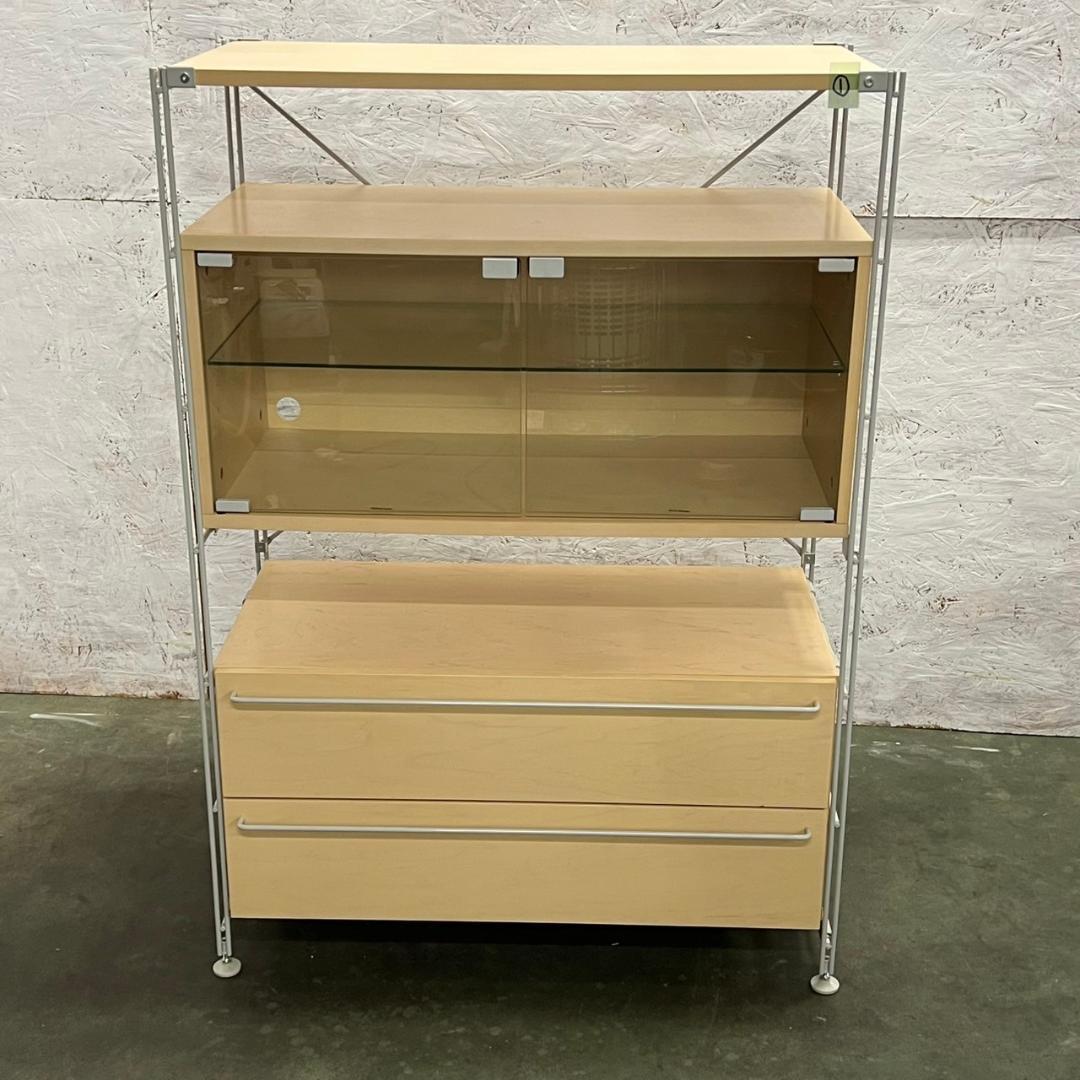 無印良品 スチールユニットシェルフ ① ガラス開戸 引出付 収納棚 N0643