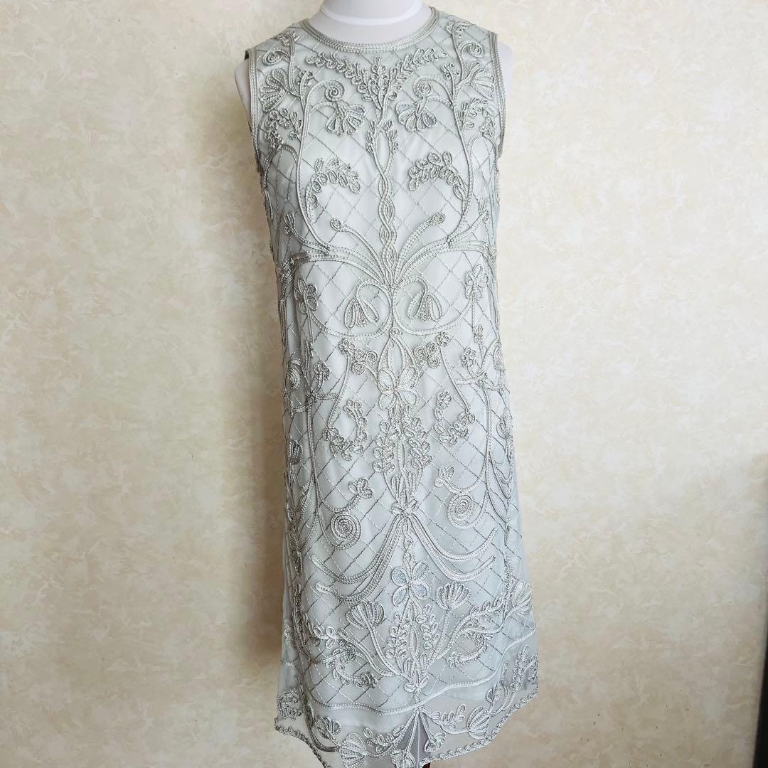 美品★ANAYI アナイ　ワンピース　テープ刺繍 ドレス【36】 シルバーグレー