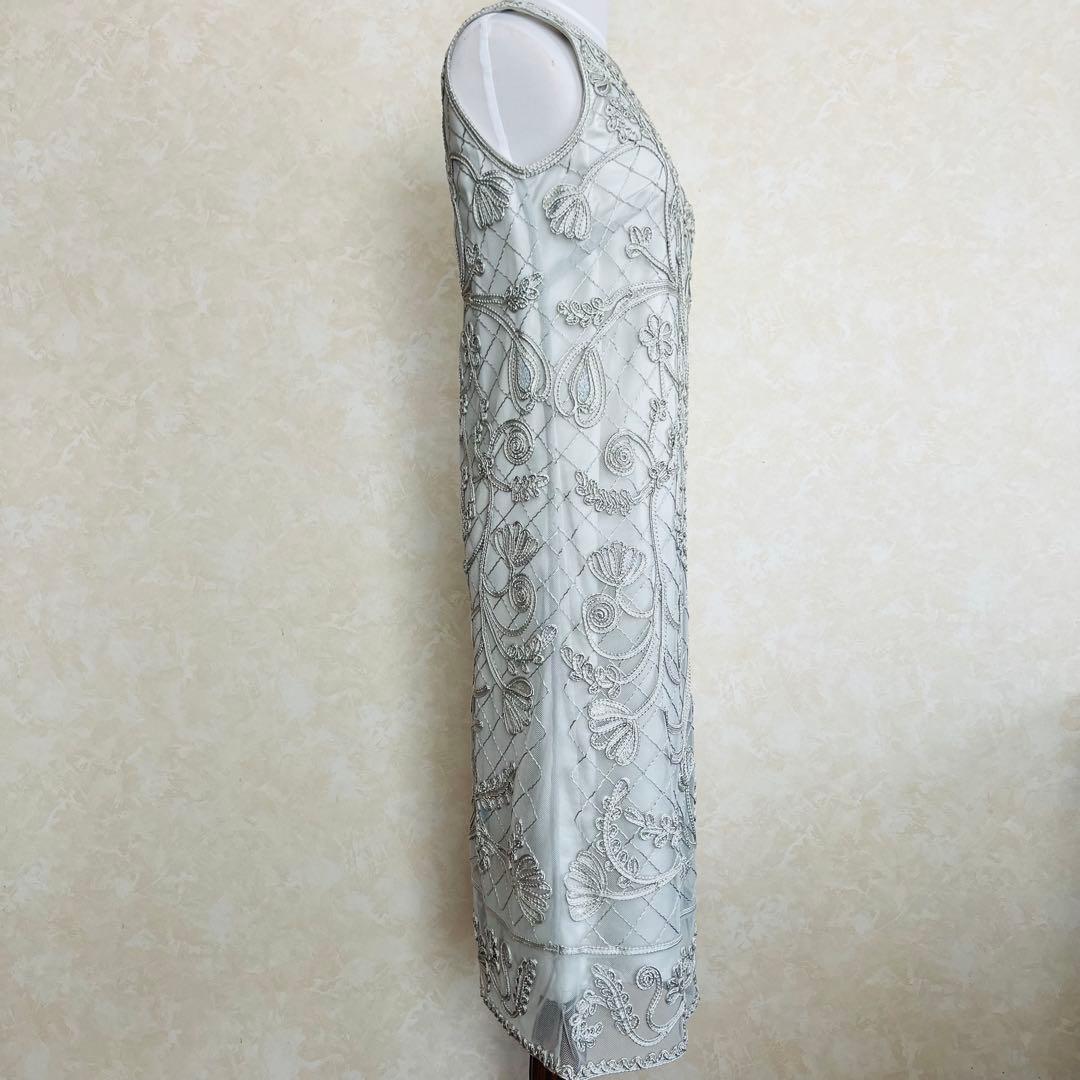 美品★ANAYI アナイ　ワンピース　テープ刺繍 ドレス【36】 シルバーグレー