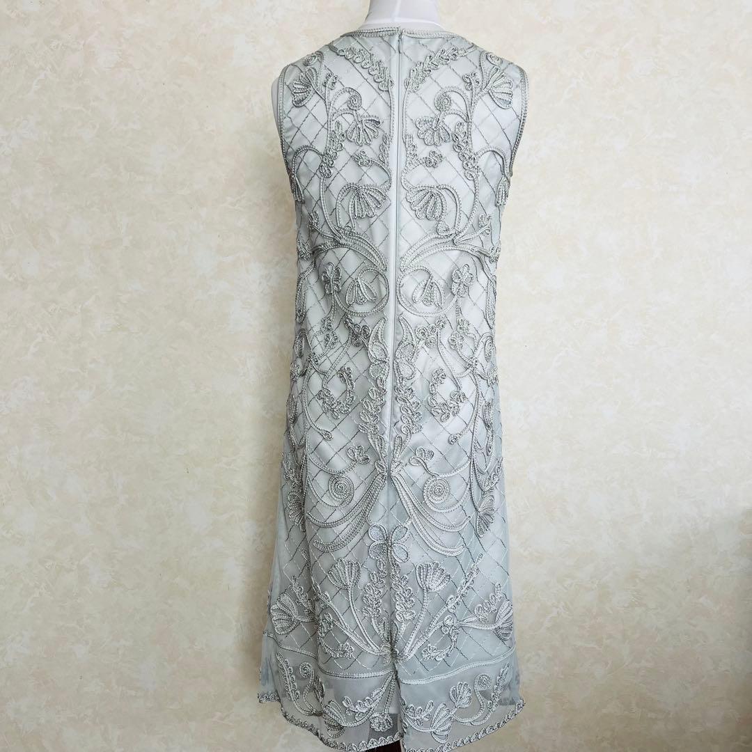美品★ANAYI アナイ　ワンピース　テープ刺繍 ドレス【36】 シルバーグレー