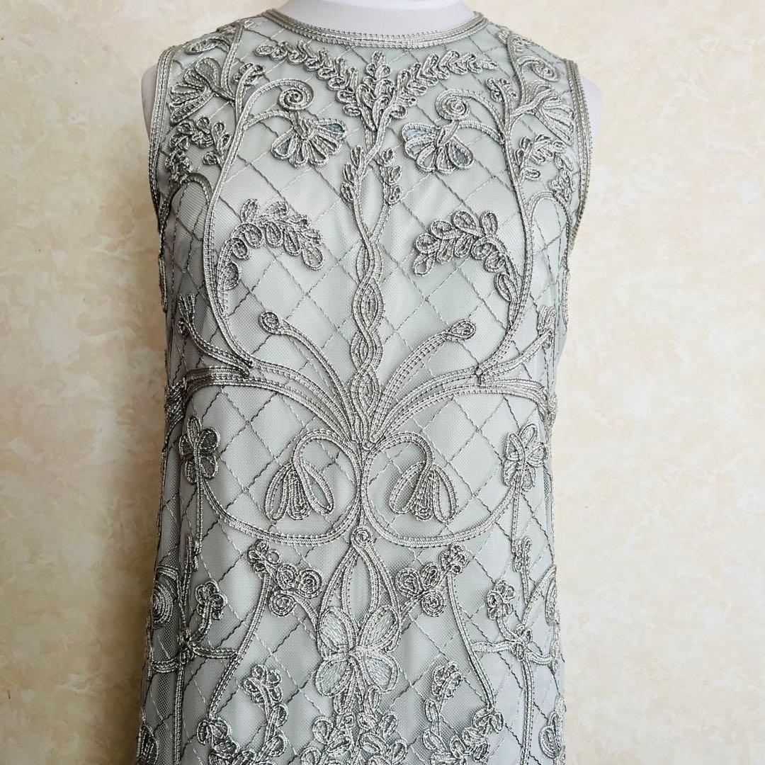 美品★ANAYI アナイ　ワンピース　テープ刺繍 ドレス【36】 シルバーグレー