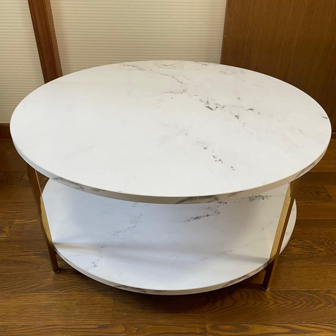 【美品】LOWYA 大理石柄リビングテーブル 丸テーブル[幅69]