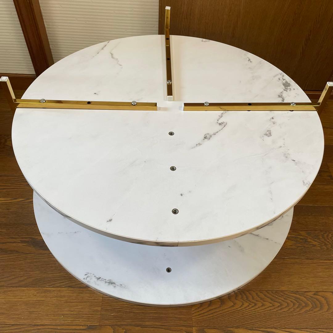 【美品】LOWYA 大理石柄リビングテーブル 丸テーブル[幅69]