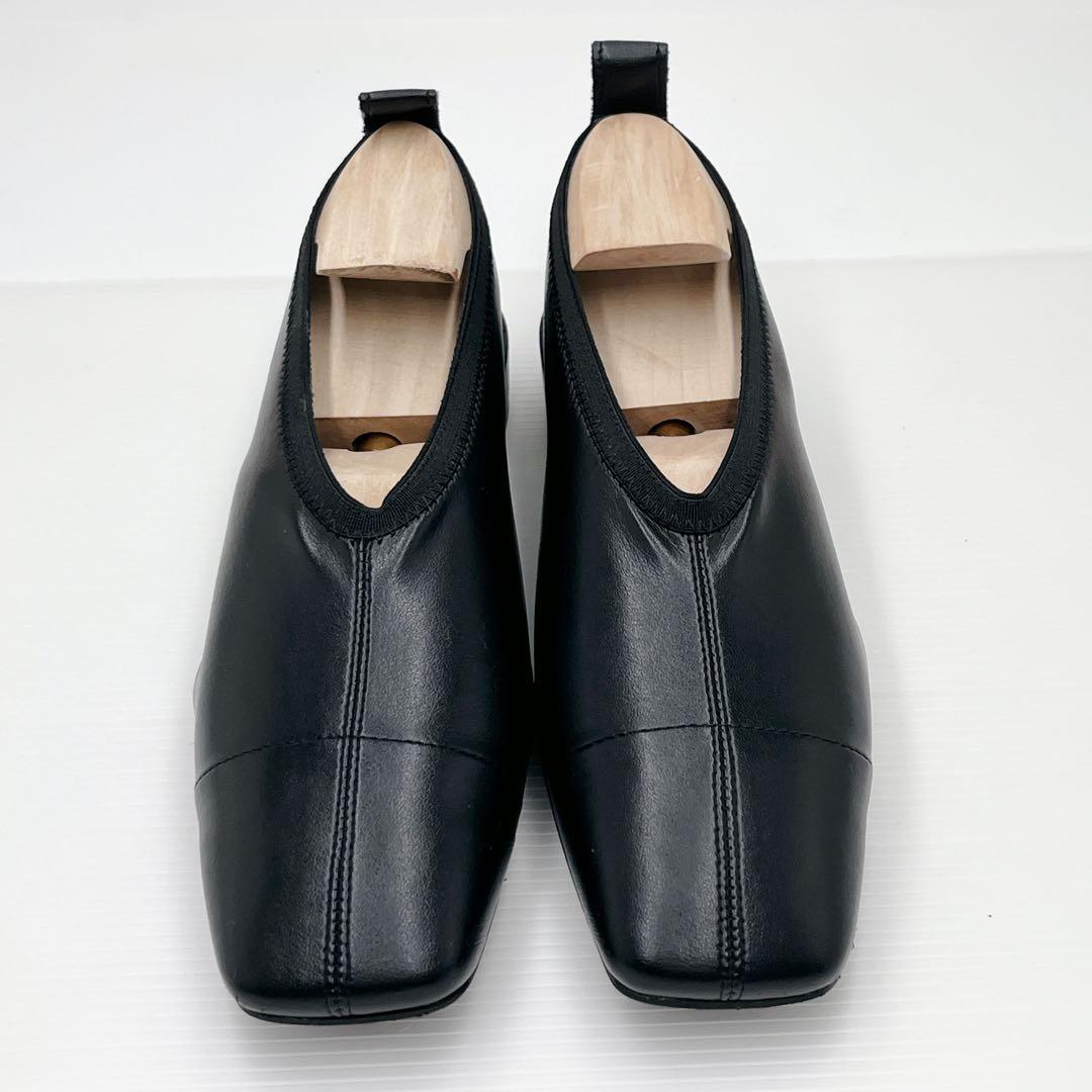 極美品　ファビオルスコーニ レザーパンプス　ローヒール　Vカット　　黒　38