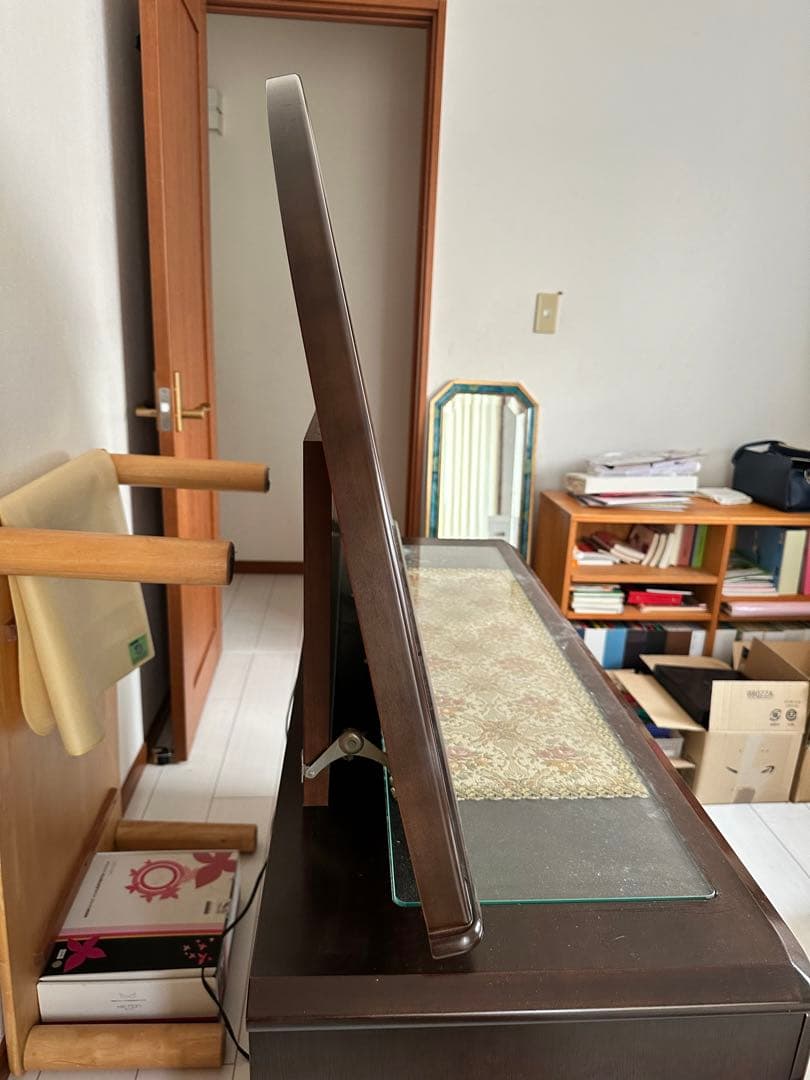 大塚家具製造販売　ダークブラウン 木製 ドレッサー アーチ型鏡 収納引き出し付き